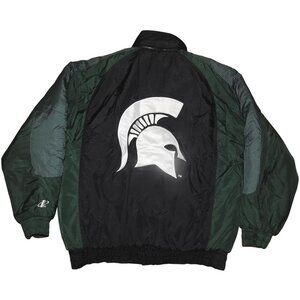 Vintage Michigan State Spartans Logo Athletic Puffer Jacket Mens Large Green